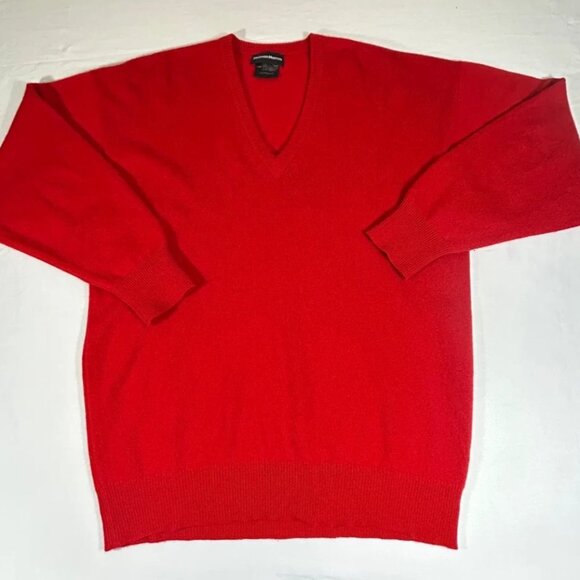 Vintage Neiman Marcus Red Cashmere Sweater Long Sleeve V-Neck Scotland - Picture 1 of 8